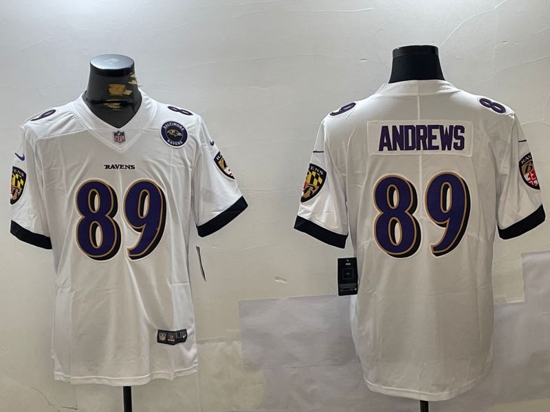 Men Baltimore Ravens 89 Andrews White Second generation 2024 Nike Limited NFL Jersey style 2
